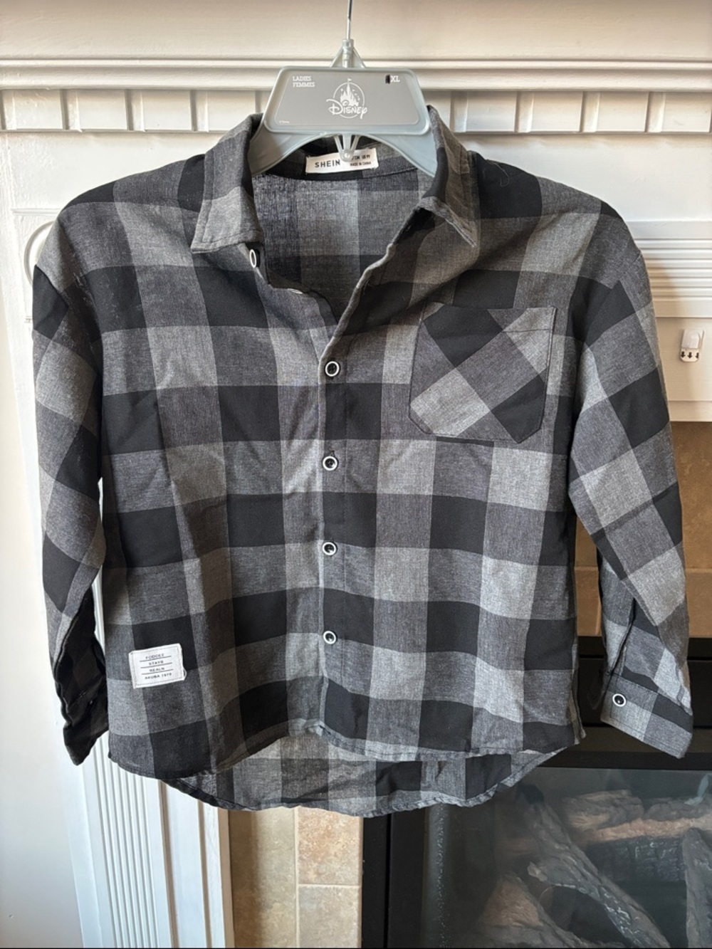 SHEIN Boys Black & Gray Checkered Button-Down Shirt Size 9